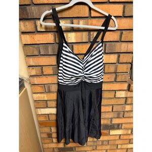 NEW BloomChic Women's Plus Size Striped Swim Dress and Bikini Bottom Set